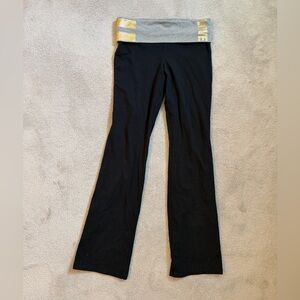 Victoria's Secret PINK black yoga pants fold over leggings gold bling flare y2k